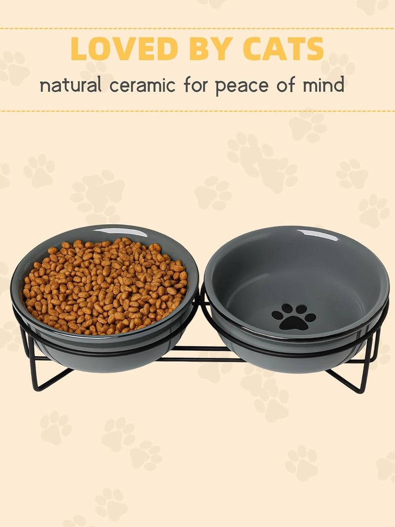 GDCZ Ceramics Raised Cat Bowls with Heighten Metal Stand,15 Ounces (Grey) - Image 4